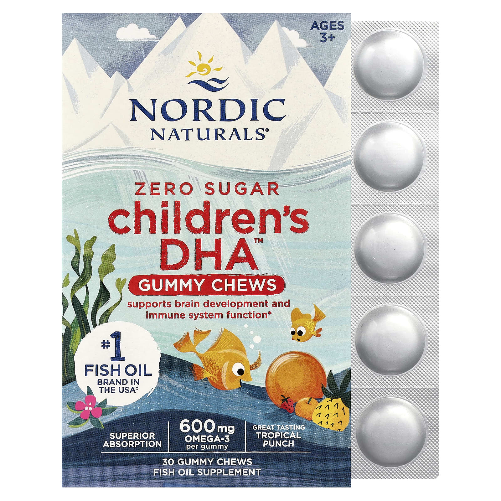 Nordic Naturals, 兒童 DHA™ 軟咀嚼片，3 歲以上，熱帶水果味，30 粒（每粒 355 毫克）