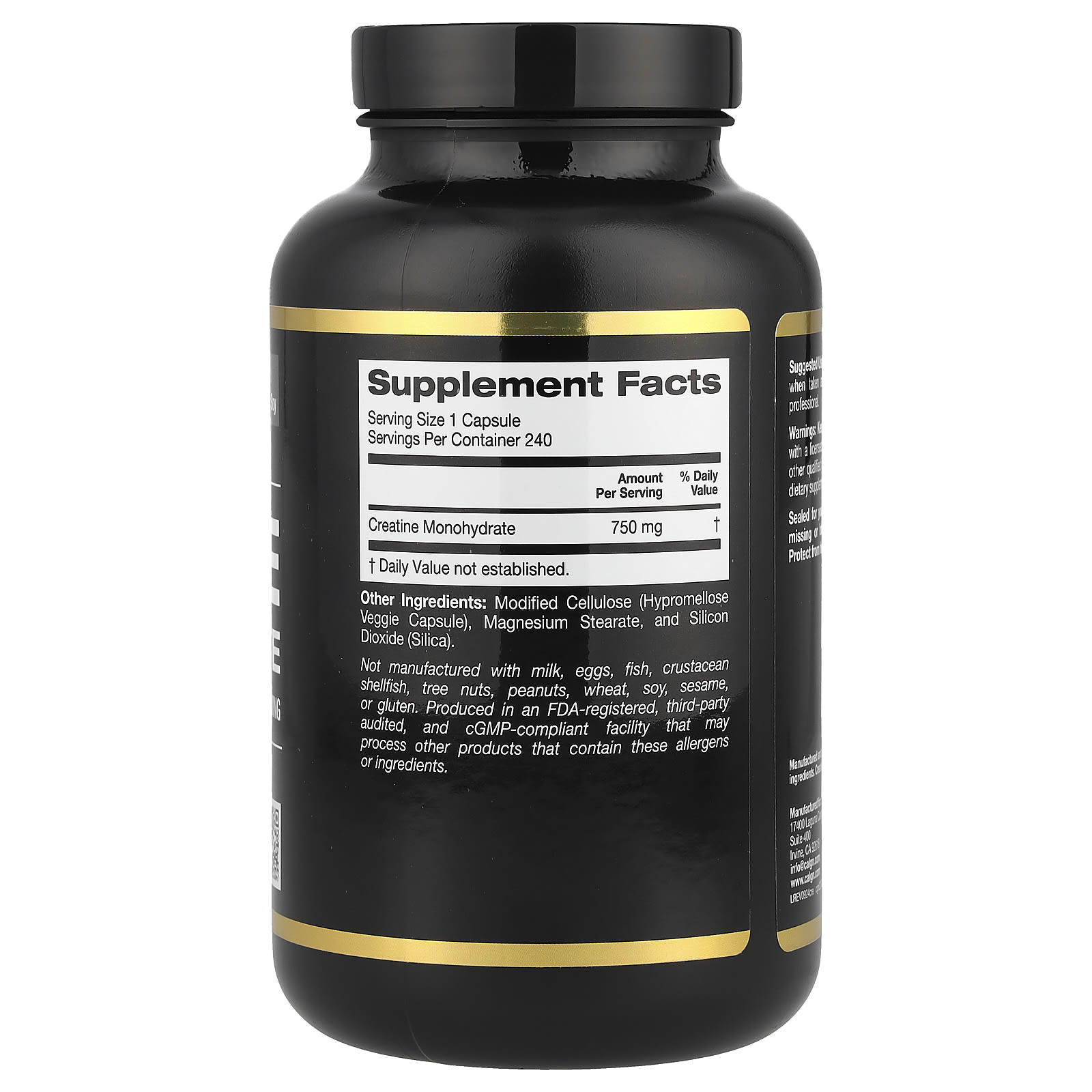 California Gold Nutrition, 運動，一水肌酸，750 毫克，240 粒素食膠囊