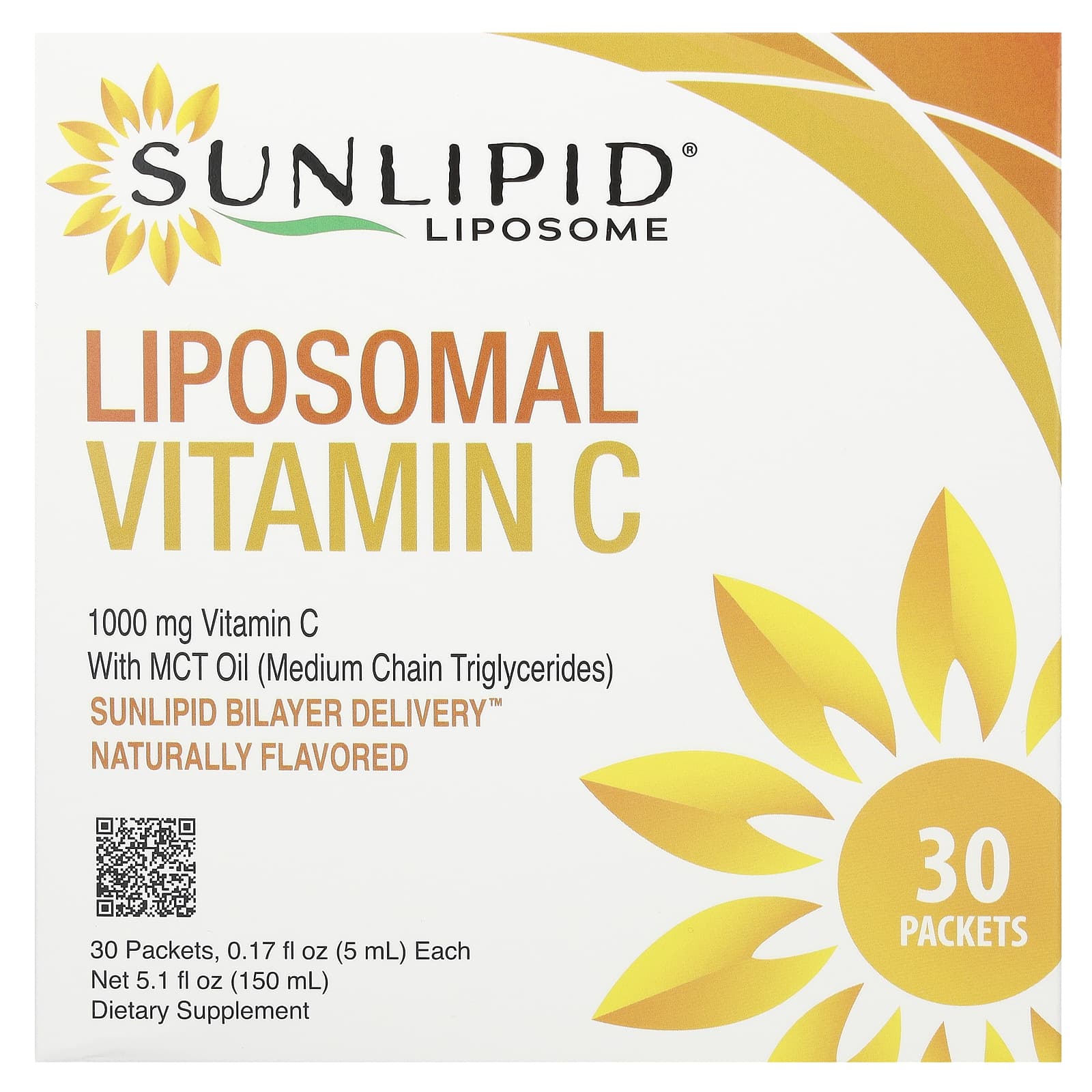 Sunlipid, 脂質體維他命 C，含中鏈甘油三酯油，30 包，每包 0.17 液量盎司（5 毫升）