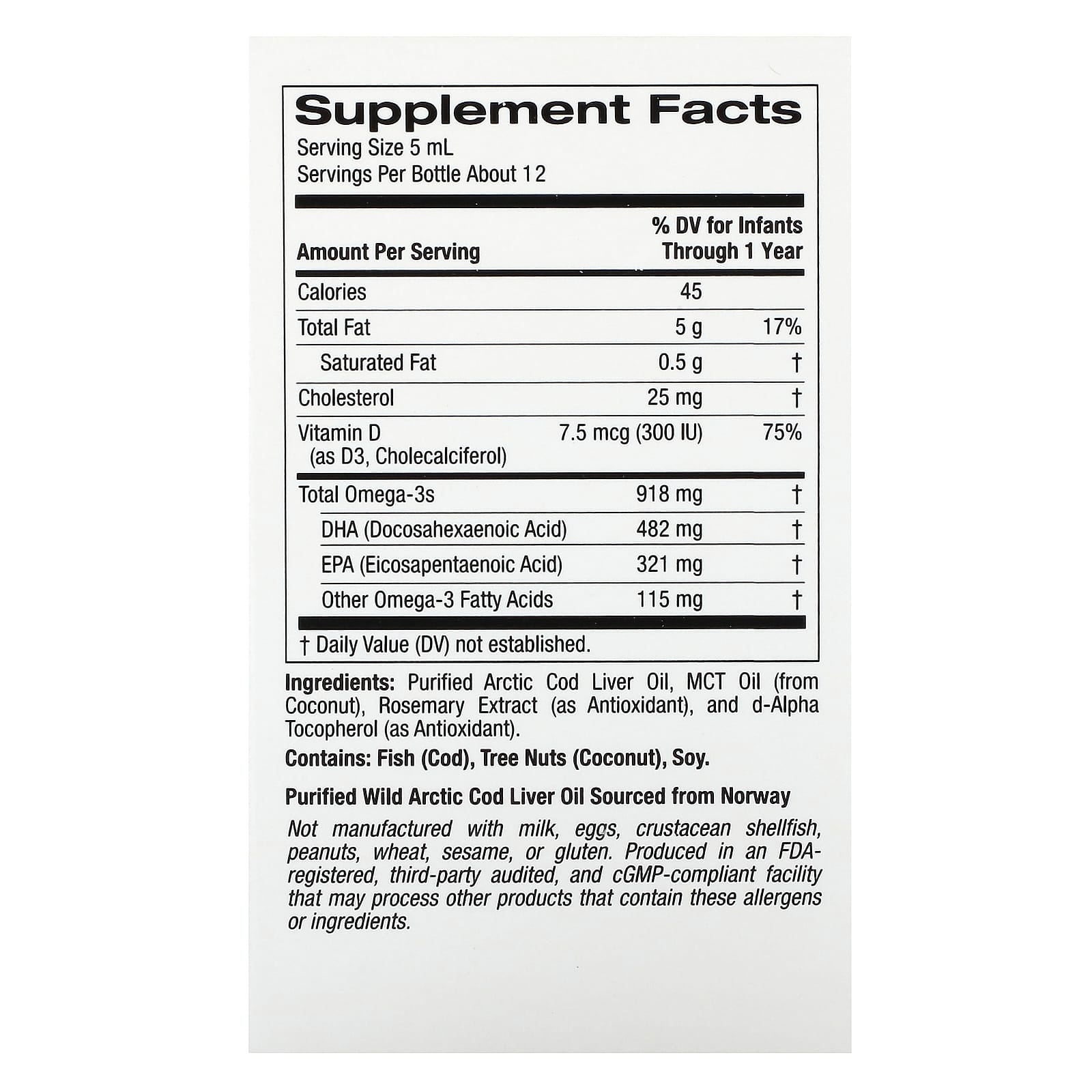 California Gold Nutrition, 嬰兒 DHA,含維他命 D3 和 EPA 的 Omega-3s,2 液量盎司(59 毫升)