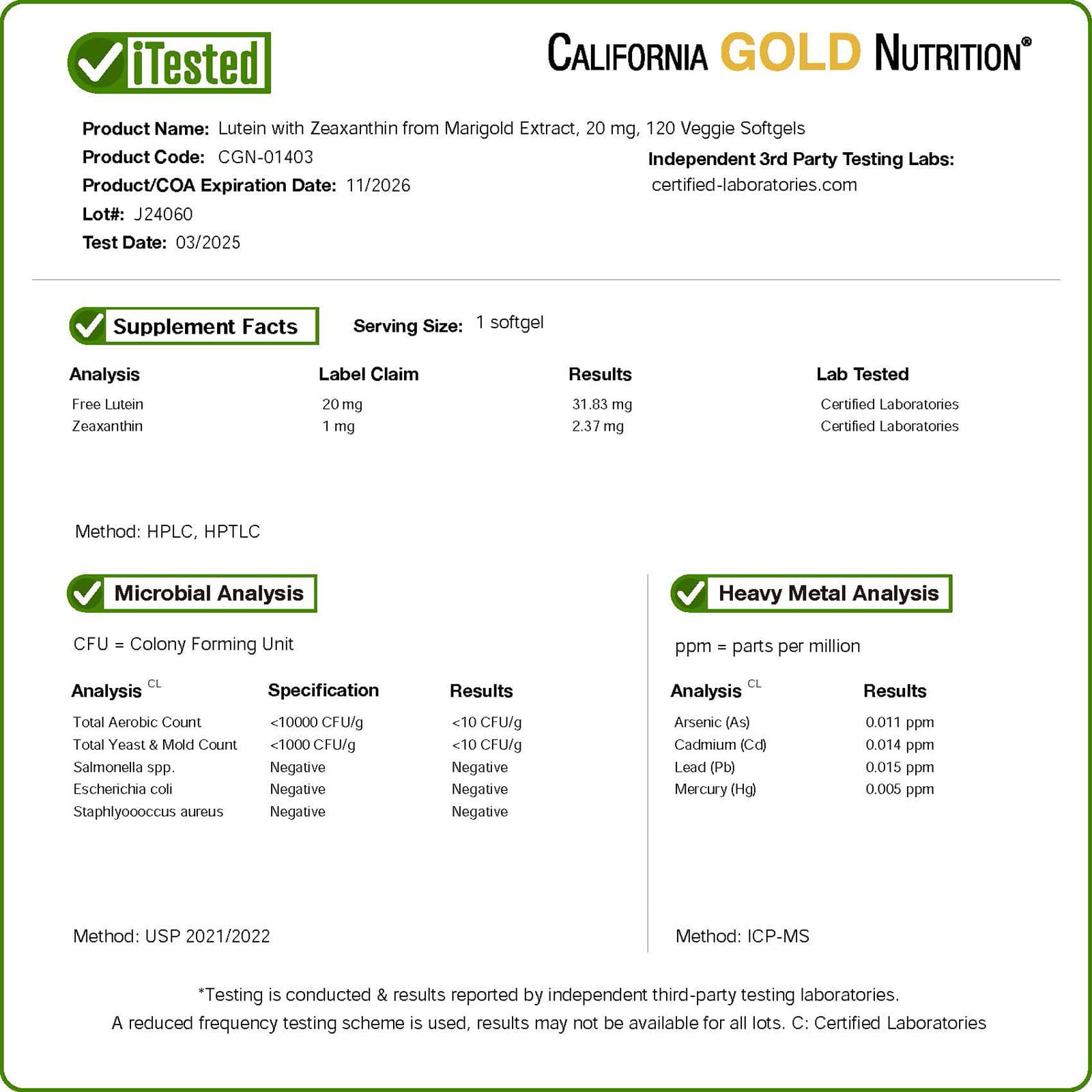 California Gold Nutrition, 葉黃素和玉米黃質，來自萬壽菊提取物，120 粒素食軟膠囊