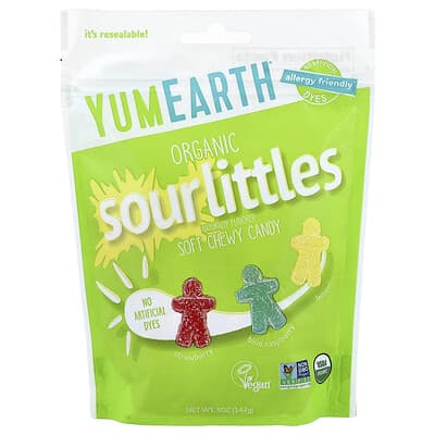 YumEarth, Organic Sour Littles,軟咀嚼糖果,草莓,藍覆盆子,檸檬,5 盎司(142 克)