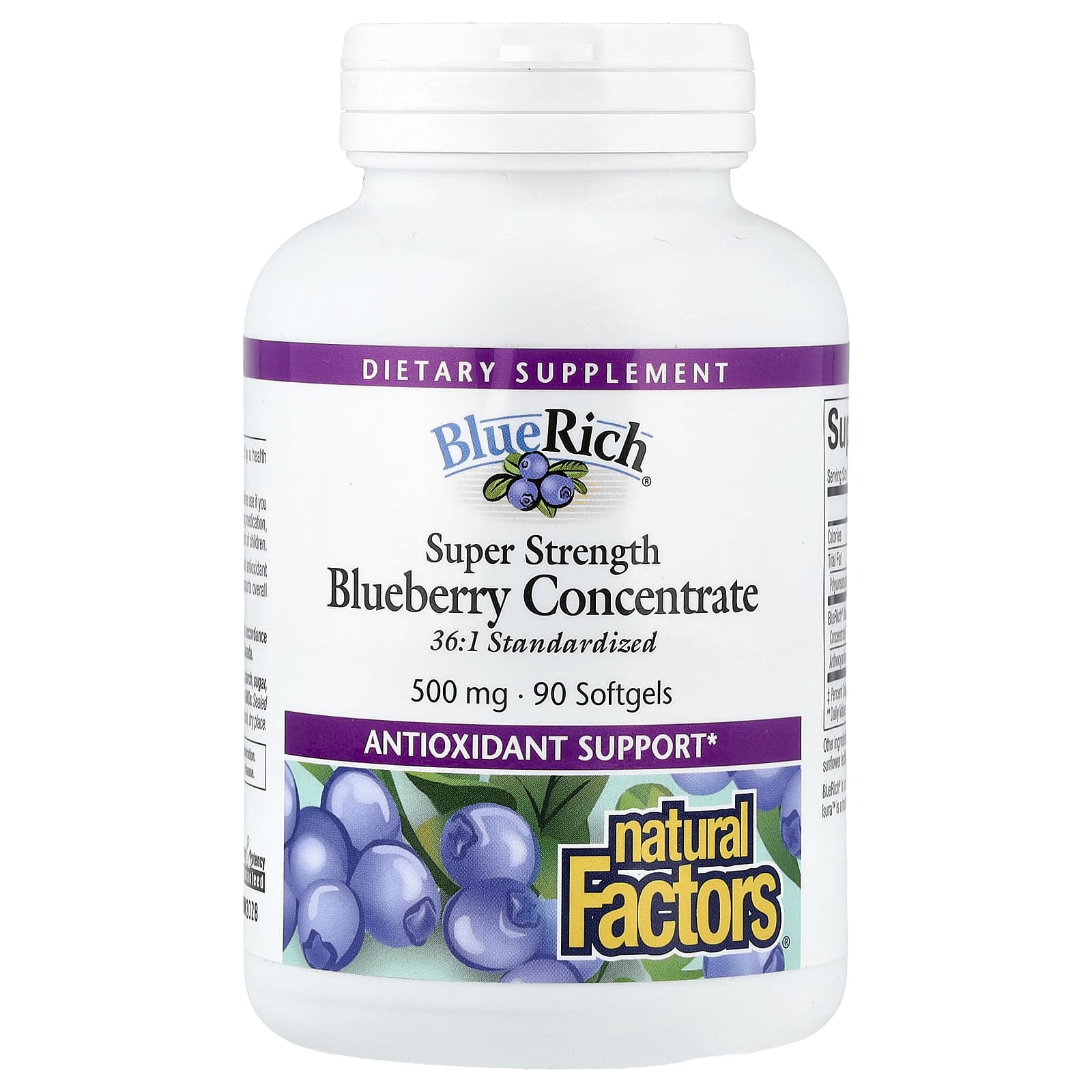 Natural Factors, BlueRich，優效，濃縮藍莓，500 毫克，90 粒軟凝膠