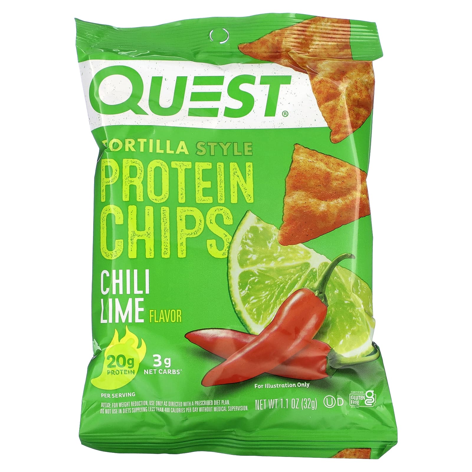 Quest Nutrition, 玉米餅蛋白質薯片，辣椒酸橙，8 袋，每袋 1.1 盎司（32 克）