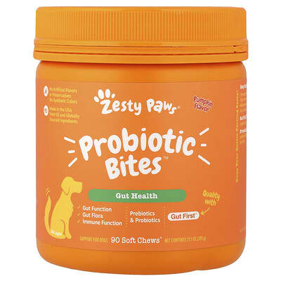 Zesty Paws, 益生菌零食™，狗狗專用，所有年齡段，南瓜味，90 片軟咀嚼片，11.1 盎司（315 克）