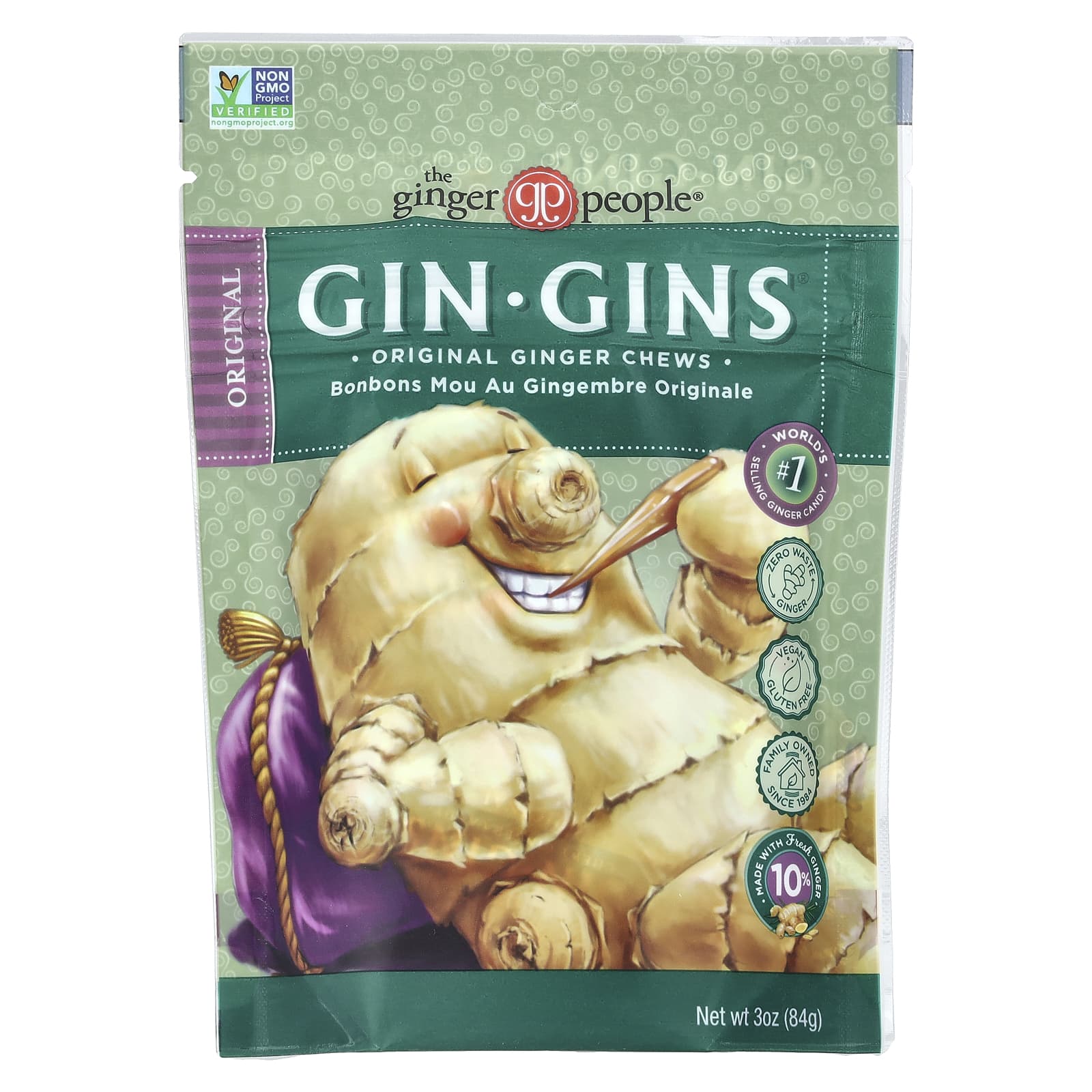 The Ginger People, Gin Gins®，姜咀嚼片，原味，3 盎司（84 克）