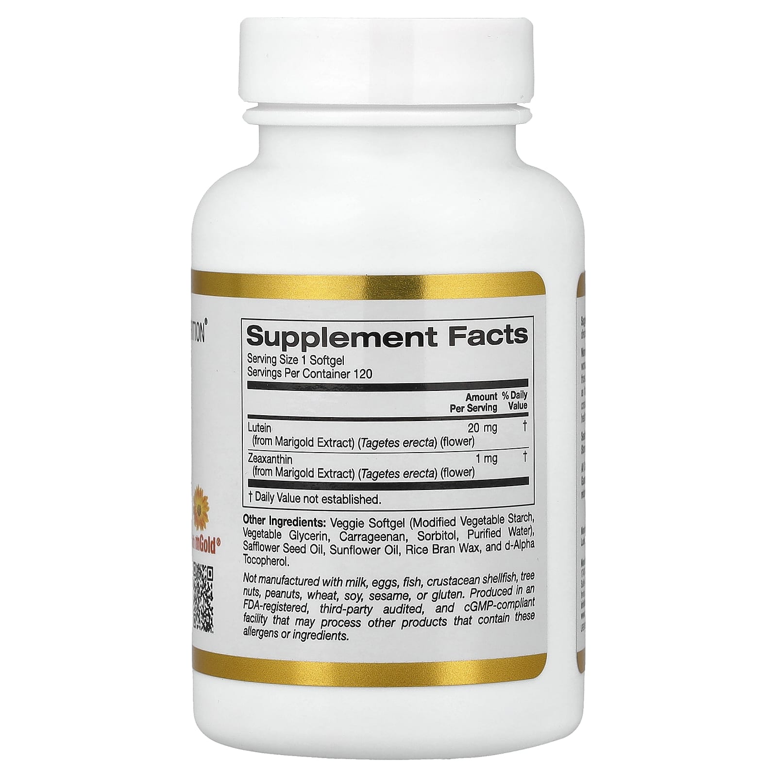 California Gold Nutrition, 葉黃素和玉米黃質,來自萬壽菊提取物,120 粒素食軟膠囊