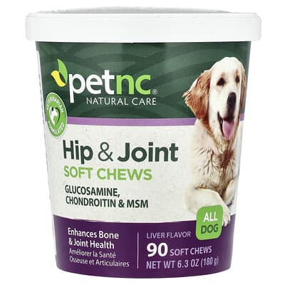 petnc NATURAL CARE, 髖和關節幫助軟咀嚼片，適合各種狗狗，肝味，90 片軟咀嚼片，6.3 盎司（180 克）