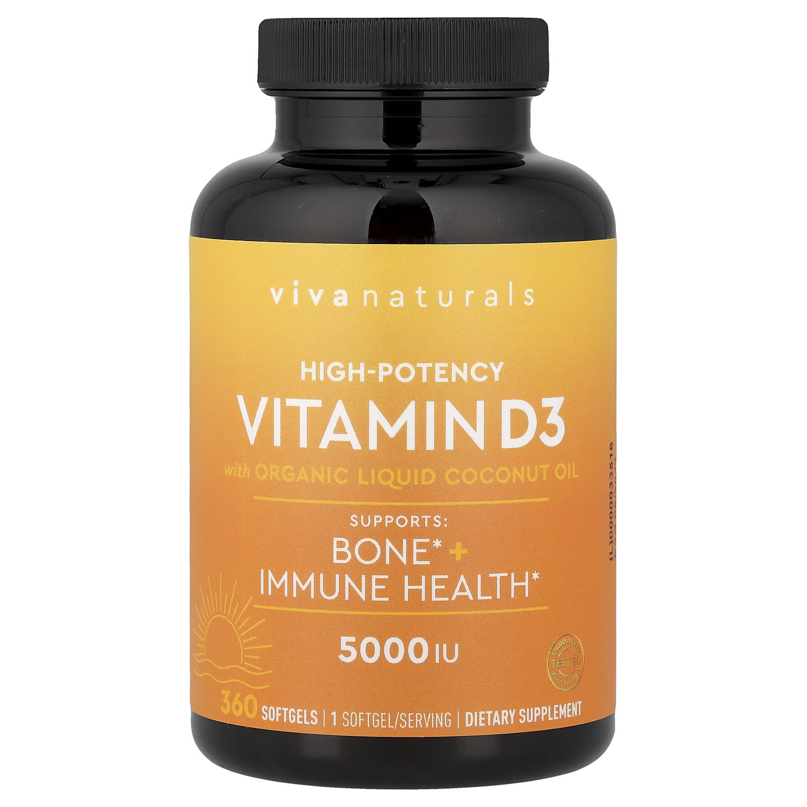 Viva Naturals, 維他命 D3,含有機液體椰子油,125 微克(5,000 國際單位),360 粒軟膠囊