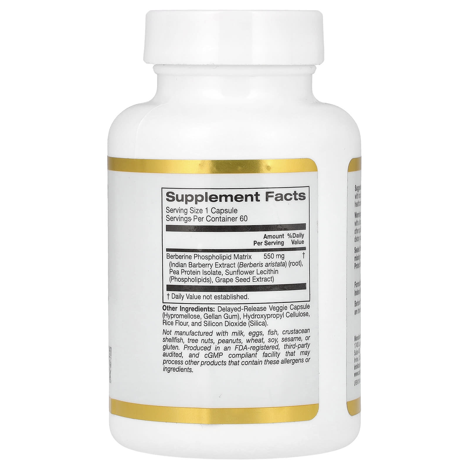 California Gold Nutrition, Berberine Advanced 小檗鹼素食膠囊,Berbevis Phytosome,含小檗鹼磷脂複合物和葵花卵磷脂,550 毫克,60 粒