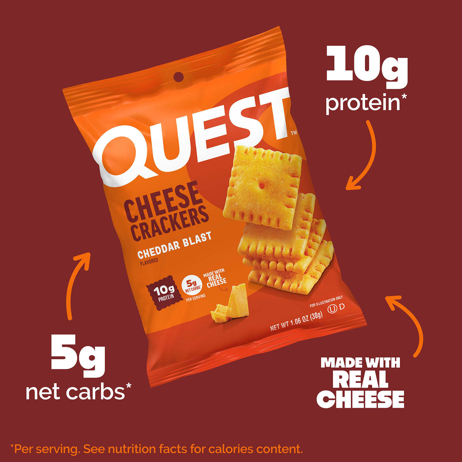 Quest Nutrition, 乳酪餅乾，勁爆切達乳酪，4 袋，每袋 1.06 盎司（30 克）
