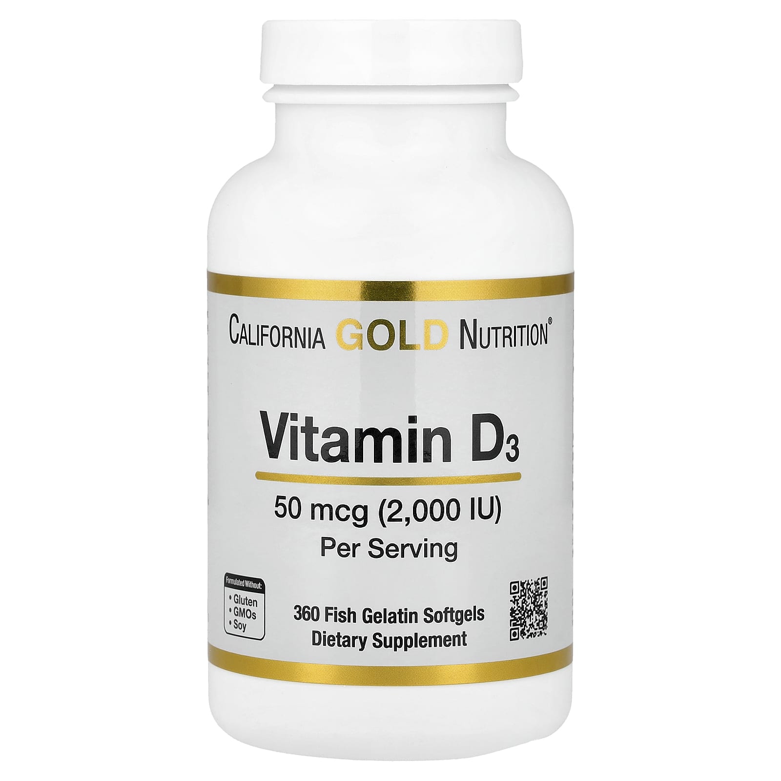 California Gold Nutrition, 維他命 D3，50 微克（2,000 國際單位），360 粒魚明膠軟凝膠