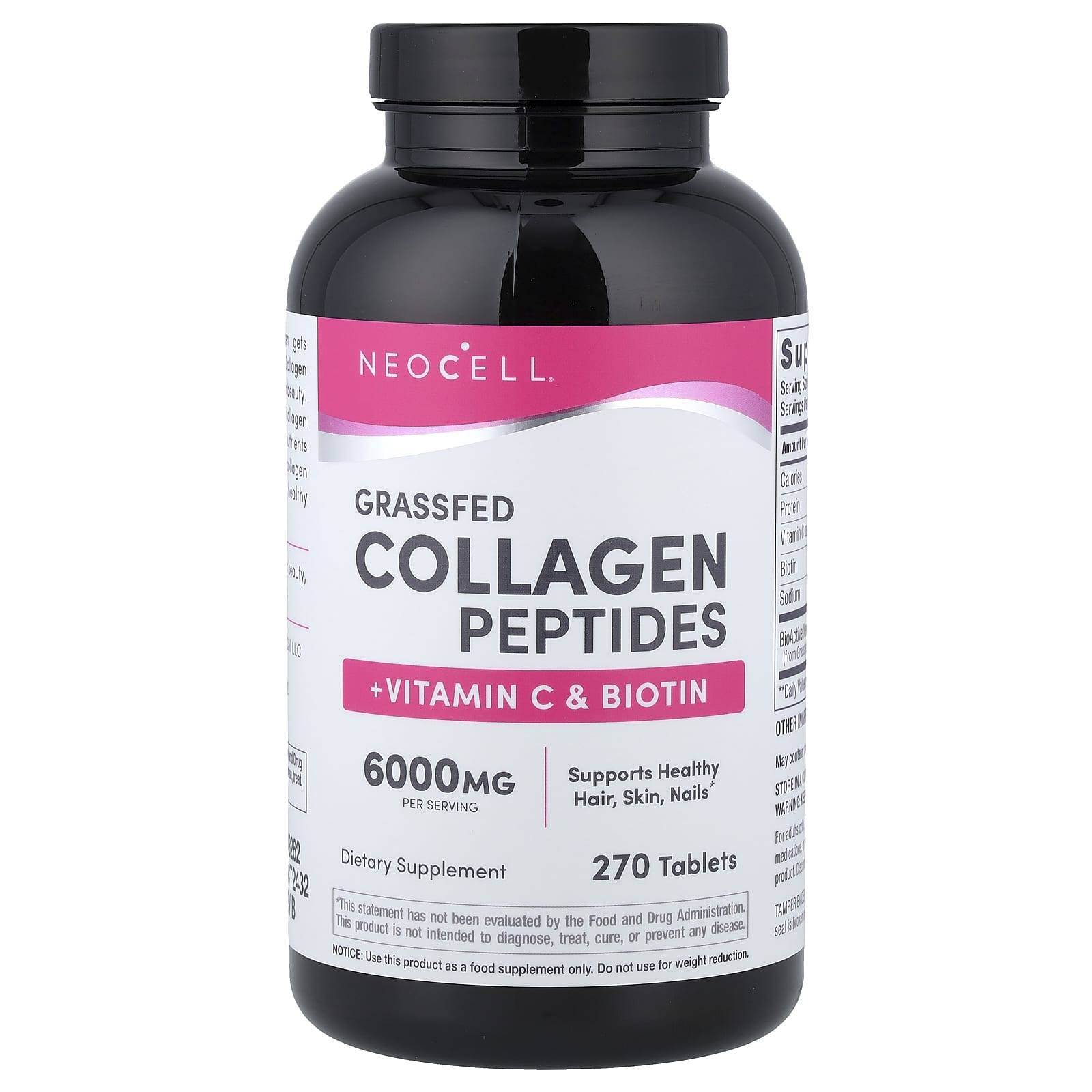 NeoCell, 草飼膠原蛋白肽 + 維他命 C 和生物維他命,270 片