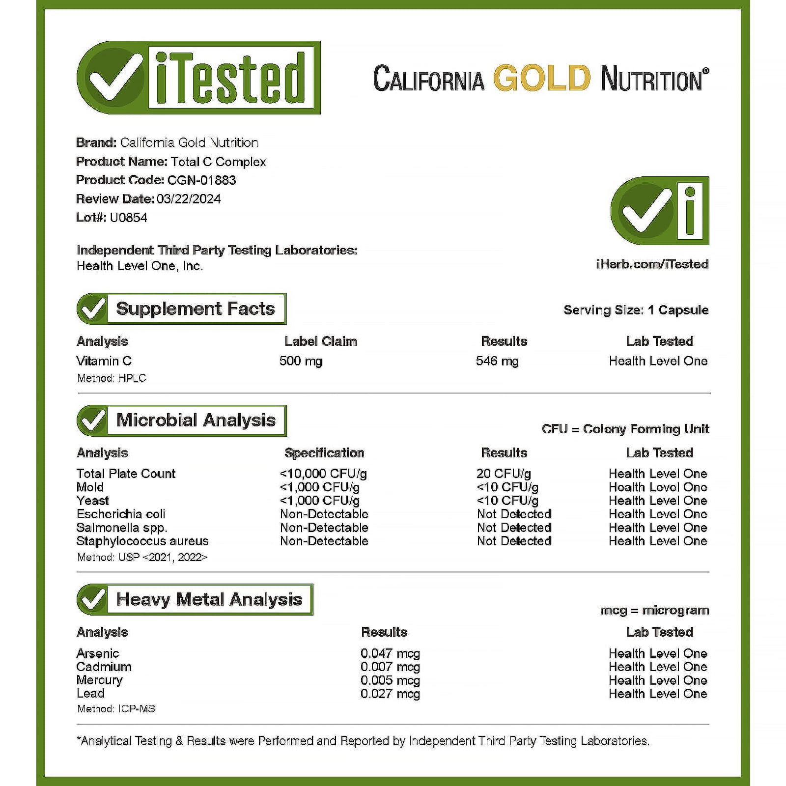 California Gold Nutrition, Total C 複合物，含抗壞血酸、餘甘子提取物、柑橘生物類黃酮和玫瑰果提取物，500 毫克，60 粒素食膠囊