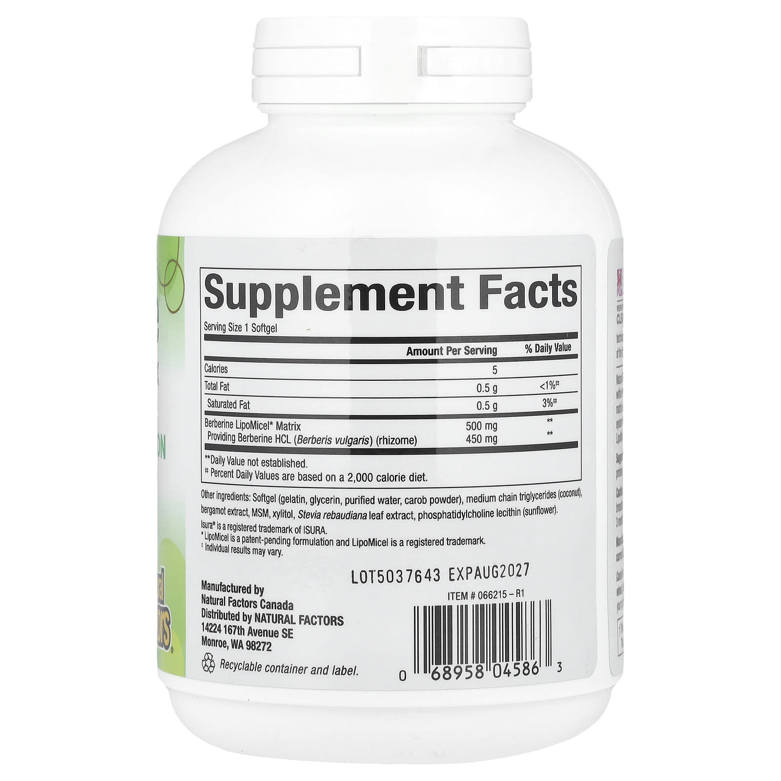 Natural Factors, Berberine LipoMicel Matrix，90 粒液體軟膠囊